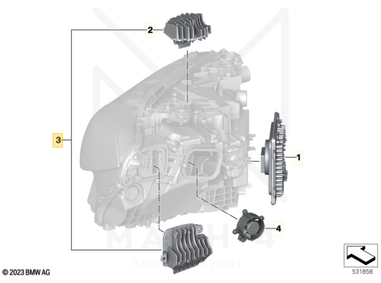 Laden Sie das Bild in Galerie -Viewer, BMW Original LED Modul Blinker/ Tagfahrlicht mit Kühlkörper für BMW Laserlicht Scheinwerfer für BMW M3 G80/G81 / M4 G82/G83 - 63119851049/63119851050