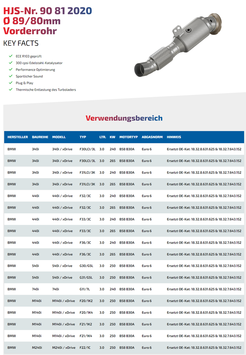 Laden Sie das Bild in Galerie -Viewer, HJS ECE Downpipes mit 300 Zellen Kats für BMW B58 vor OPF für BMW M140i F20/F21 / M240i F22/F23 - mit Zulassung - 90812020
