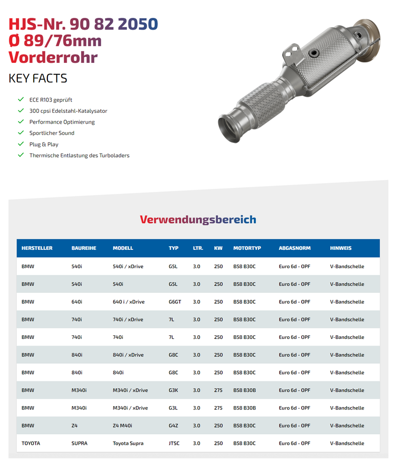 Laden Sie das Bild in Galerie -Viewer, HJS ECE Downpipes mit 300 Zellen Kats für BMW B58 OPF für BMW M340i G20/G21 / M440i G23/G23/G26 - mit Zulassung - 90822050
