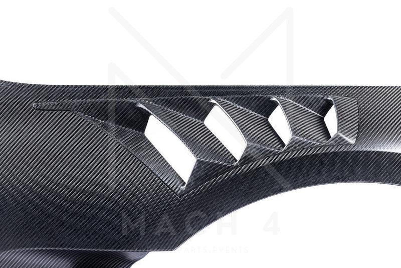 Laden Sie das Bild in Galerie -Viewer, Alpha-N Carbon Kotflügel mit Aero-Blade und Lüftungsöffnungen V4 Set / Carbon Vented Front Fender with Blades V4 Set für BMW M2 G87 - AN-0525