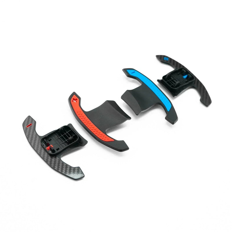 Laden Sie das Bild in Galerie -Viewer, R44/SHFT Carbon glanz Shifters/Schaltwippen mit rot / blau für BMW M135i / M235i / M240i F4x &G42