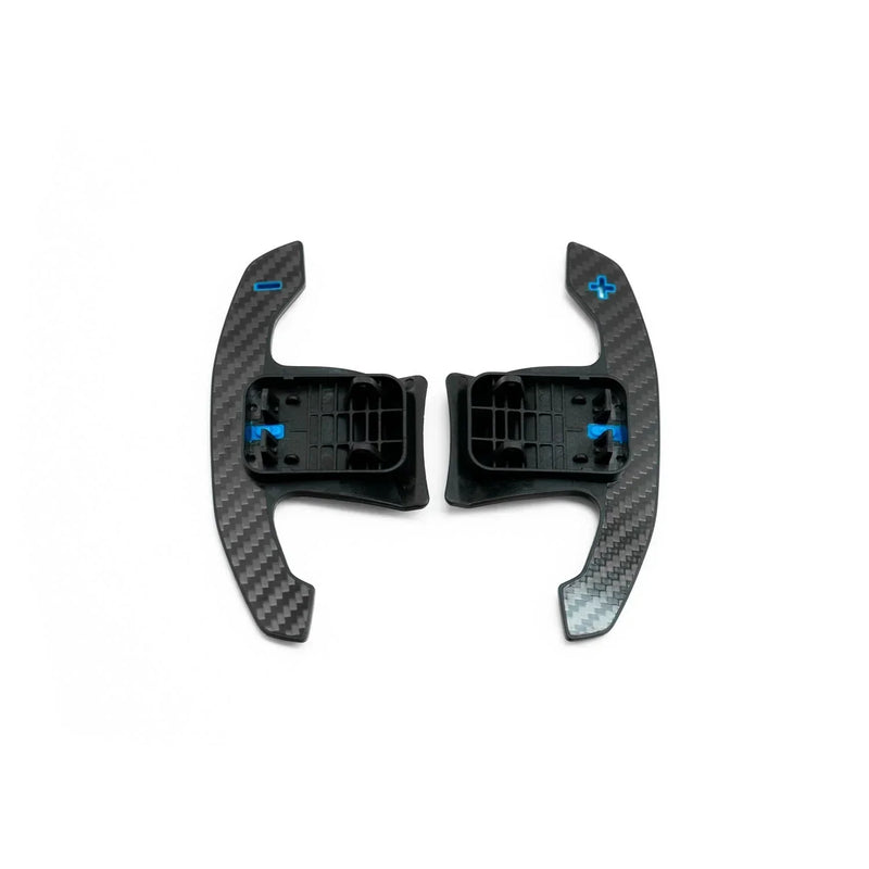 Laden Sie das Bild in Galerie -Viewer, R44/SHFT Carbon glanz Shifters/Schaltwippen mit rot / blau für BMW M135i / M235i / M240i F4x &G42
